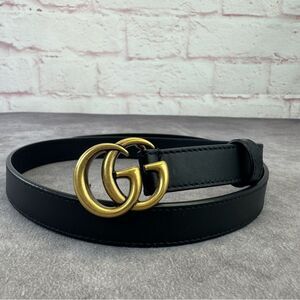 Authentic Gucci Black Leather Slim GG Marmont Belt 409417 70/28